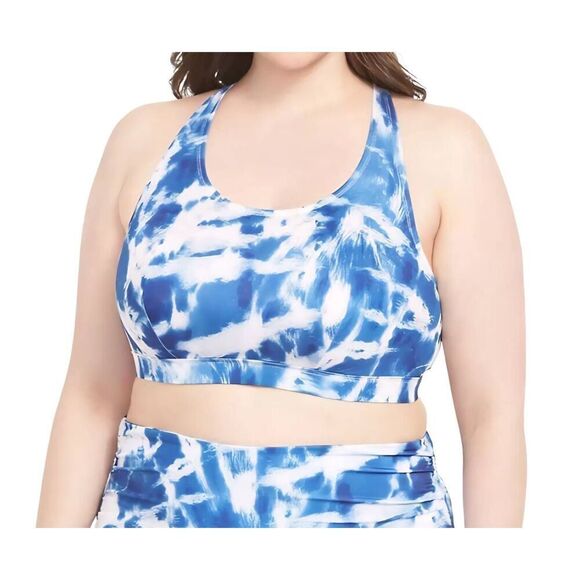 NWT Cacique Swim Top Womens 34 Plus Blue Tie Dye No Wire Bra Bikini - Picture 1 of 7